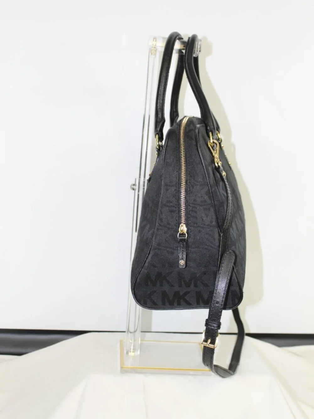 Michael Kors Black‎ Logo Satchel Canvas Leather Crossbody Bag Gold Hardware